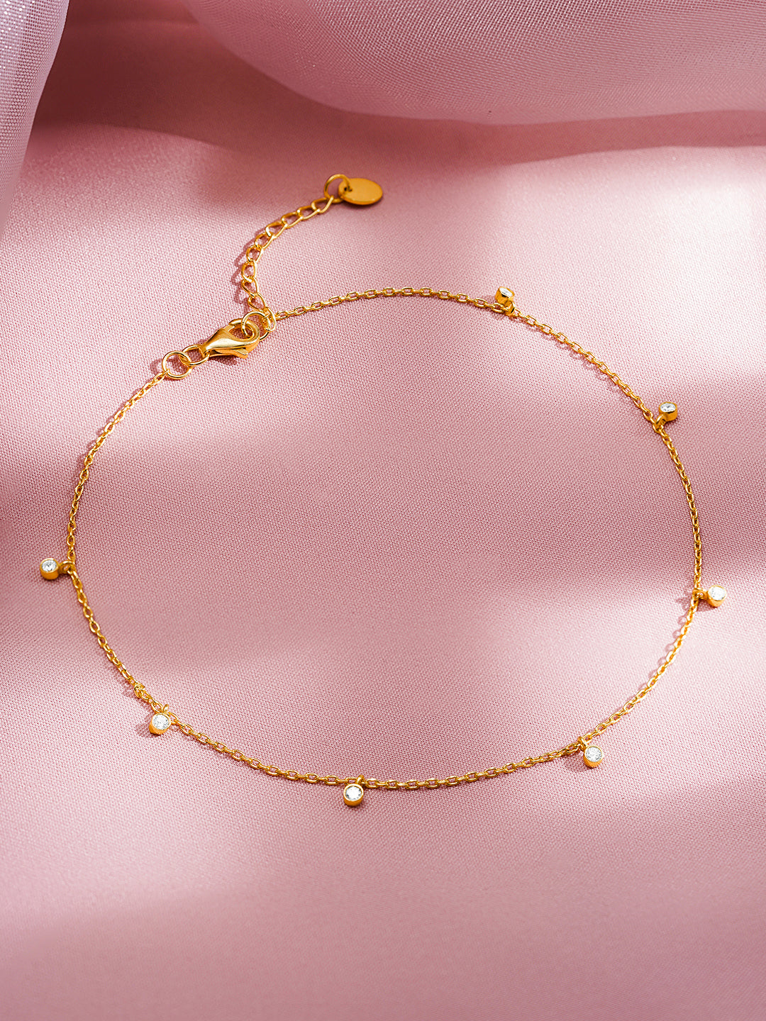 925 Fine  Silver Crystal Charm Minimal Anklet