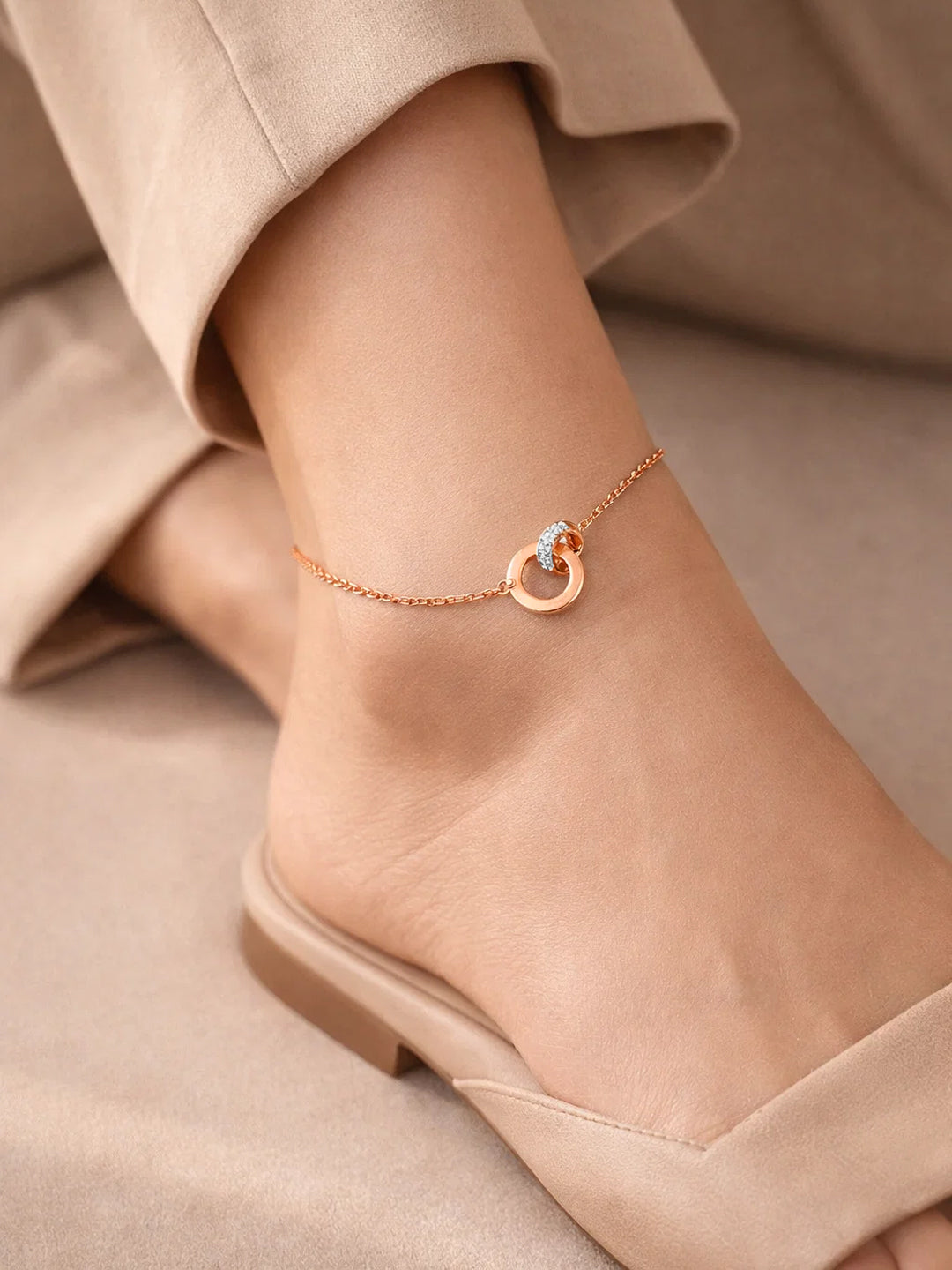 Demi Fine 18K Rose Gold Plated Stainless steel Interlocked Charm Anklet