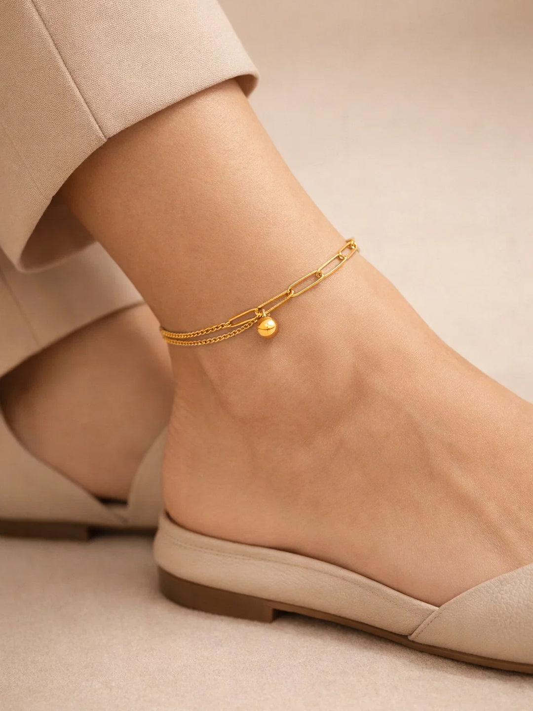 Demi Fine 18K Gold Plated Stainless steel Paperclip Chain Ball Anklet