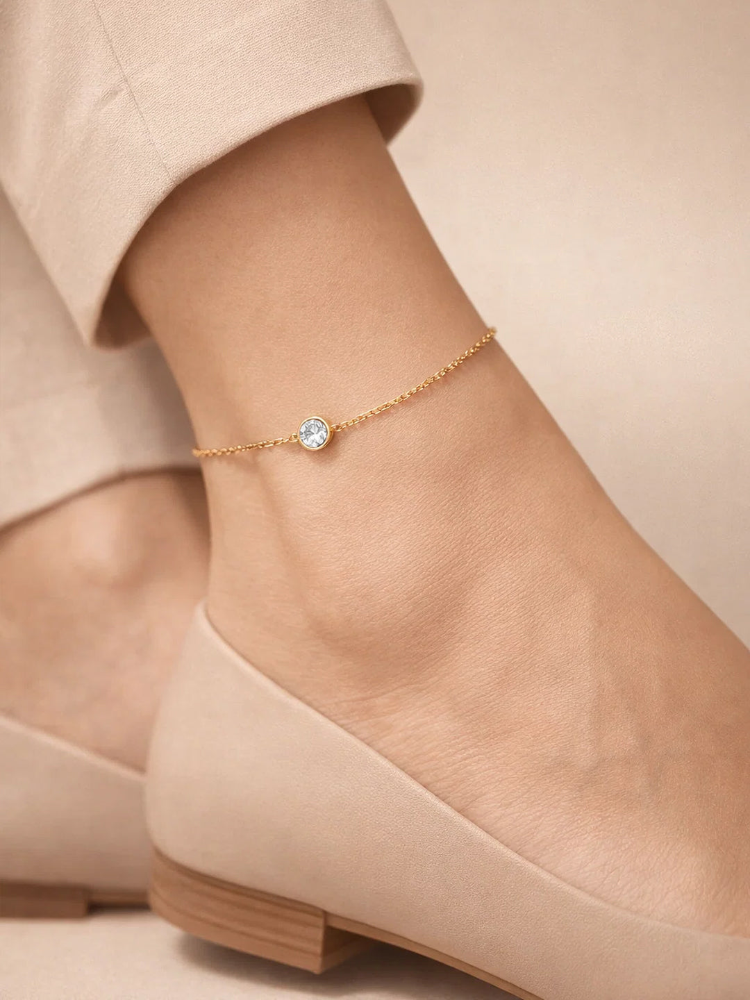 Demi Fine 18K Gold Plated Stainless steel Minimal Crystal Chain Anklet